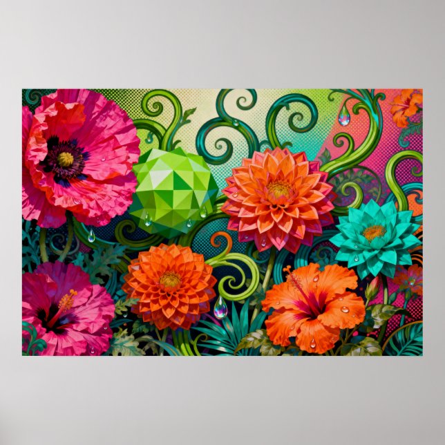 Vibrant Paper Flower Bouquet - Colorful Artistic  Poster (Front)