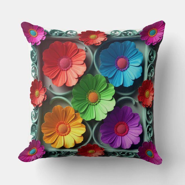 Vibrant Paper Flower Frame Throw Pillow (Front)