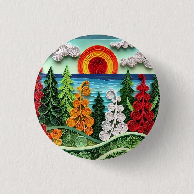 Vibrant Paper Quilling Art Displaying Colourful Fo 1 Inch Round Button (Front)