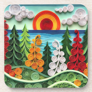 Vibrant Paper Quilling Art Displaying Colourful Fo Coaster