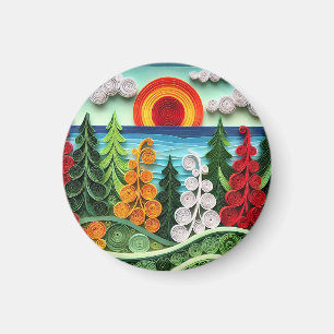 Vibrant Paper Quilling Art Displaying Colourful Fo Magnet