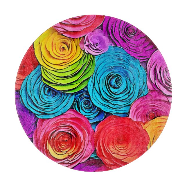 Vibrant Paper Roses Cutting Board (Front)