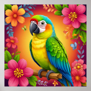 Vibrant Parrot Perched On A Branch Poster