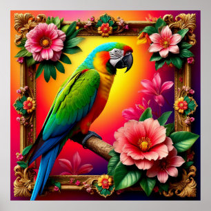 Vibrant Parrot Perched On A Branch Poster