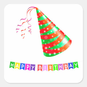 Vibrant Party Hat With Sparkling Decorations Square Sticker