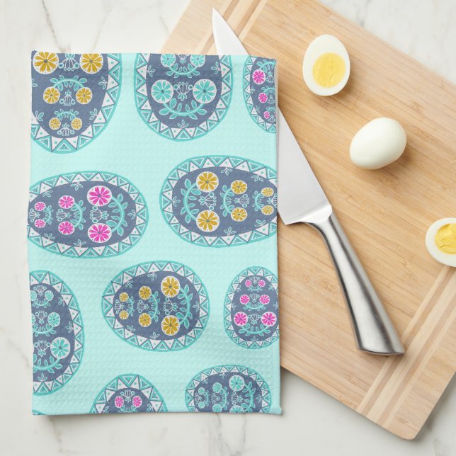Vibrant Pastel Colours Pysanka Folk Art Eggs  Kitchen Towel (Quarter Fold)