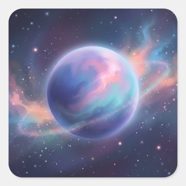 Vibrant Pastel Glowing Galaxy Planet Square Sticker (Front)