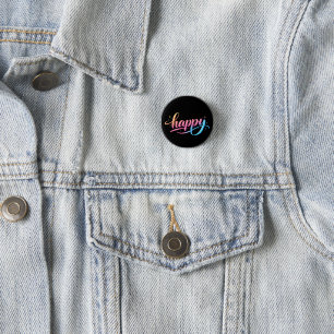 Vibrant Pastel Gradient HAPPY Typography - Modern  1 Inch Round Button