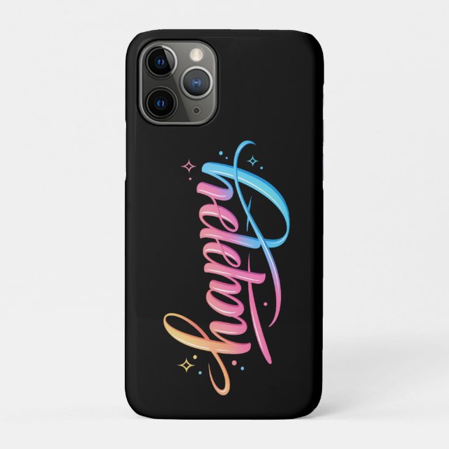 Vibrant Pastel Gradient HAPPY Typography - Modern  Case-Mate iPhone Case (Back)