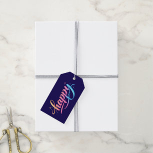 Vibrant Pastel Gradient HAPPY Typography - Modern  Gift Tags