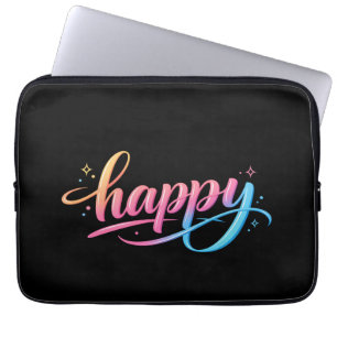 Vibrant Pastel Gradient HAPPY Typography - Modern  Laptop Sleeve