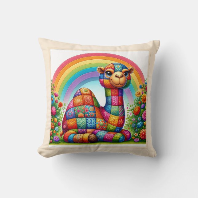 Vibrant Patchwork Camel Throw Pillow (Front)