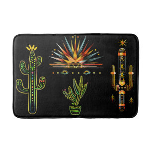 Vibrant Pattern Cactus Southwestern  Bath Mat