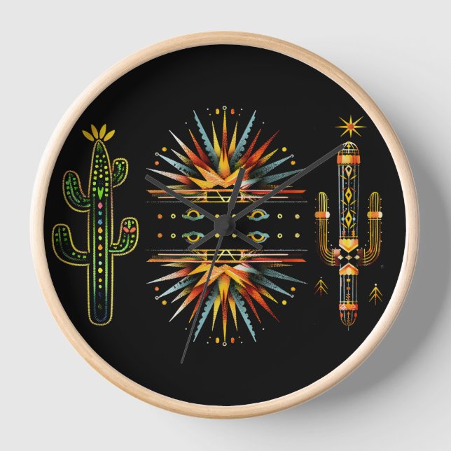 Vibrant Pattern Cactus Southwestern Clock (Front)