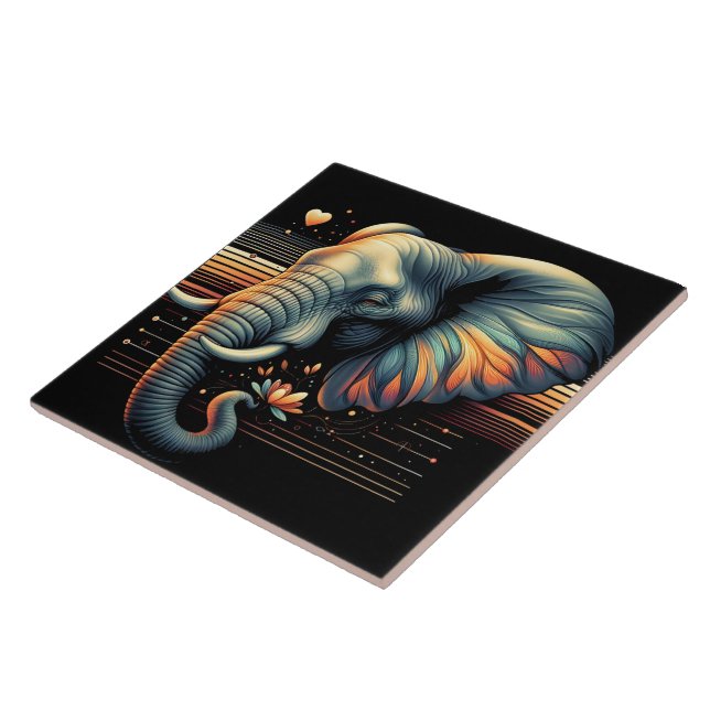 Vibrant-patterned elephant at sunset tile (Side)