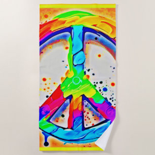 Vibrant Peace Logo: Colourful Artwork Beach Towel