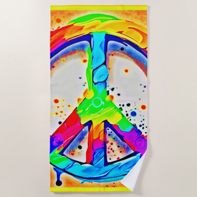 Vibrant Peace Logo: Colourful Artwork Beach Towel (Front)
