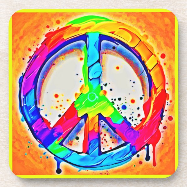 Vibrant Peace Logo: Colourful Artwork Coaster (Front)