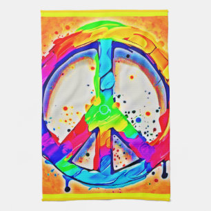Vibrant Peace Logo: Colourful Artwork Kitchen Towel