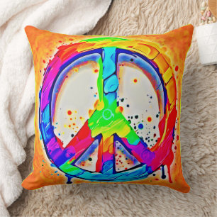 Vibrant Peace Logo: Colourful Artwork Throw Pillow