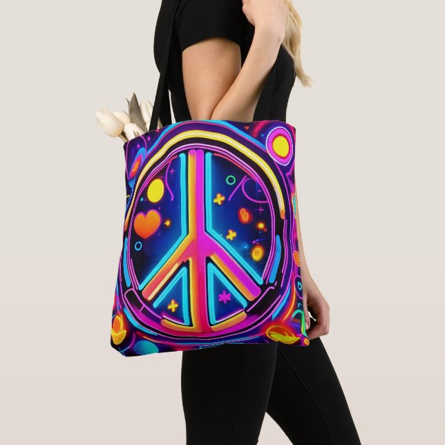 Vibrant Peace Sign Design Tote Bag (Close Up)