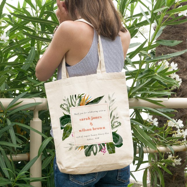 Vibrant Peach Blush Boho Tropical Floral Wedding Tote Bag (Creator Uploaded)