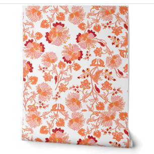 Vibrant peach, coral, and orange floral/botanical  wallpaper