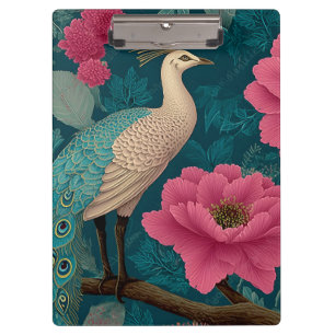 Vibrant Peacock and Pink Floral Pattern Clipboard