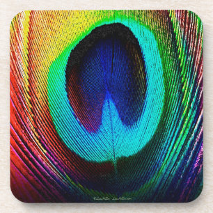 Vibrant Peacock Feather Coaster