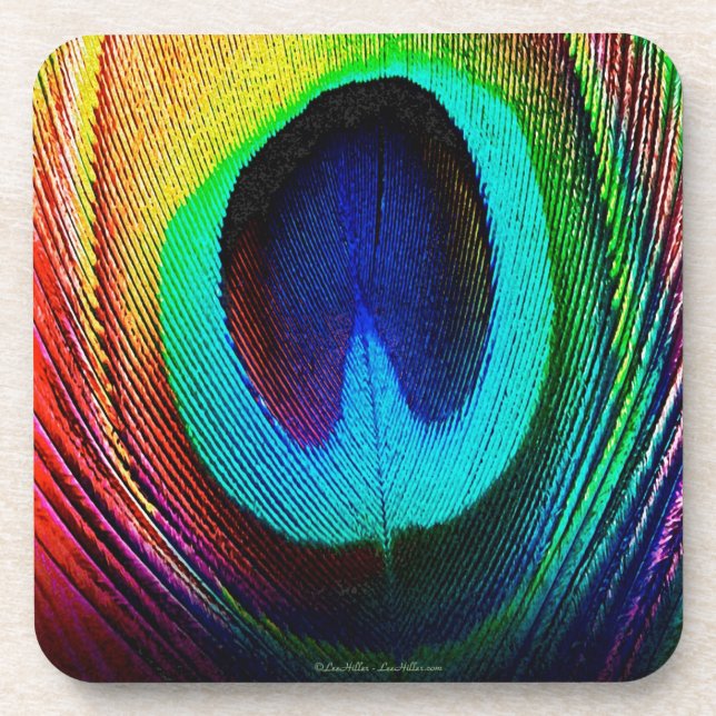 Vibrant Peacock Feather Coaster (Front)