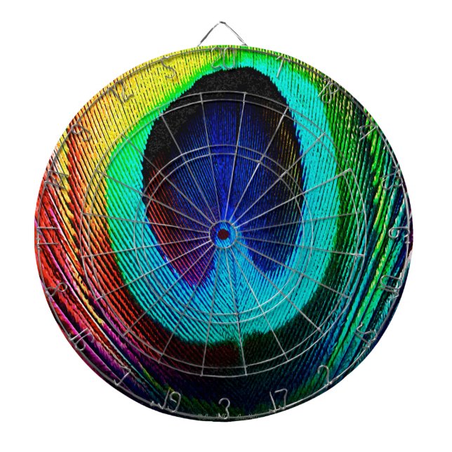 Vibrant Peacock Feather Dartboard (Front)