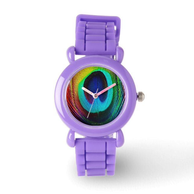 Vibrant Peacock Feather Designer Watch (Front)