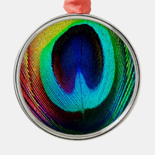 Vibrant Peacock Feather Metal Ornament