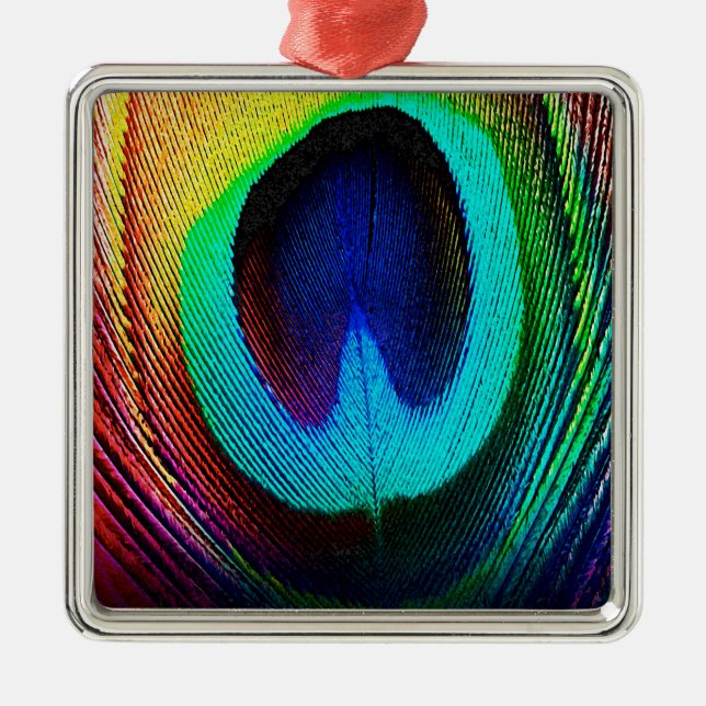 Vibrant Peacock Feather Metal Ornament (Front)