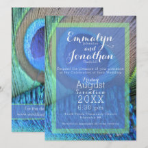 Vibrant Peacock Feather Modern Invitation