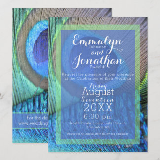 Vibrant Peacock Feather Modern Invitation