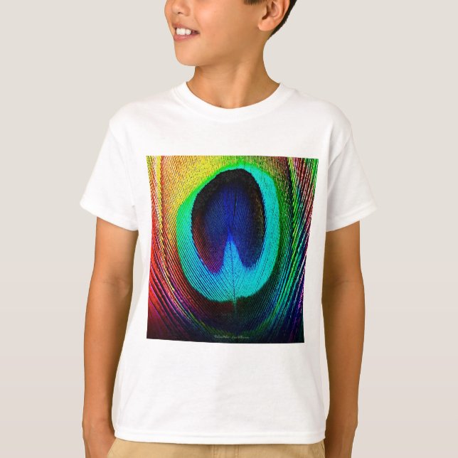 Vibrant Peacock Feather T-Shirt (Front)