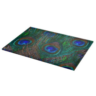 Vibrant Peacock Feathers Etching Style Decor Cutting Board