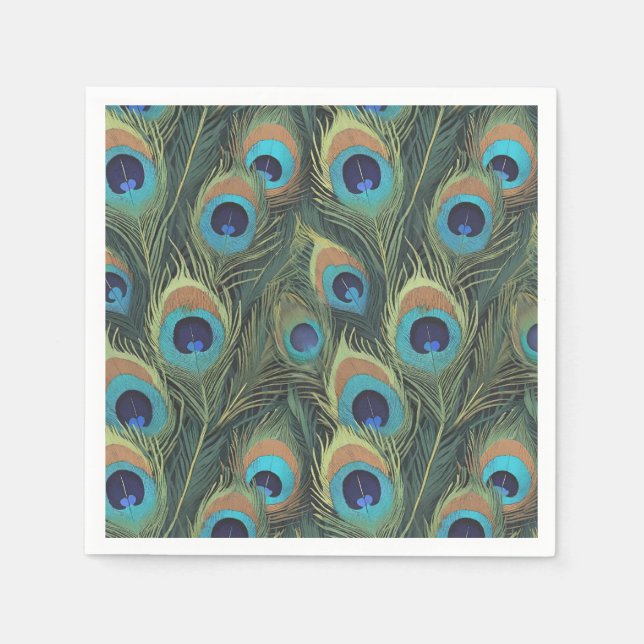 Vibrant Peacock Feathers Napkin (Front)