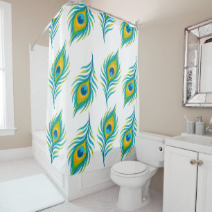 Vibrant Peacock Feathers Pattern Bath Decor Shower