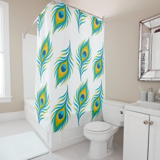 Vibrant Peacock Feathers Pattern Bath Decor Shower (In Situ)