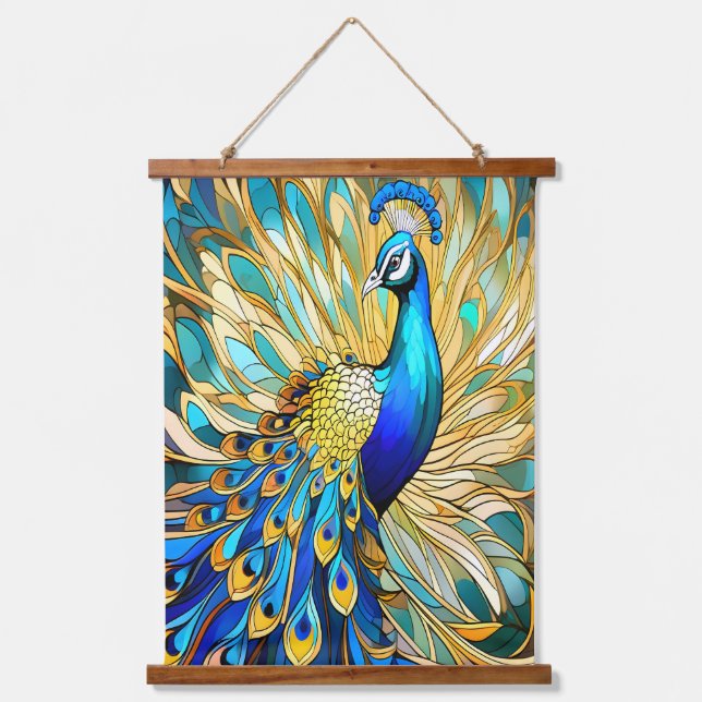 Vibrant Peacock in Art Nouveau Style Colourful Art Hanging Tapestry (Front)