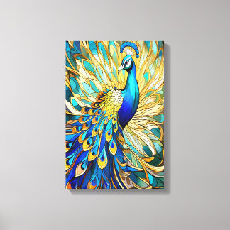 Vibrant Peacock in Art Nouveau Style Colourful Wal Canvas Print