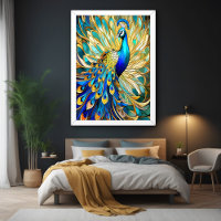 Vibrant Peacock in Art Nouveau Style Colourful Wal