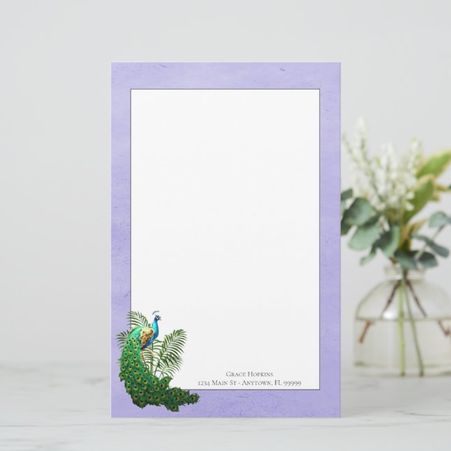 Vibrant Peacock | Lavender Stationery (Standing Front)