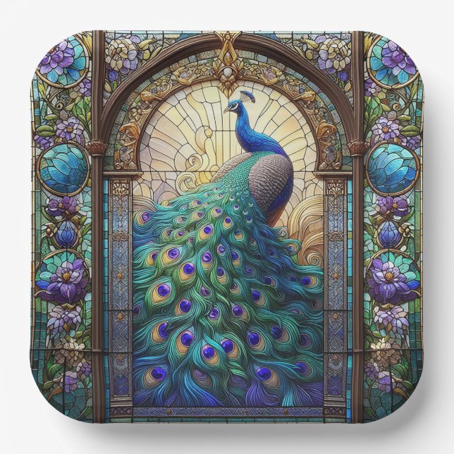 Vibrant Peacock Paper Plates: The Elegant Table Paper Plate (Front)