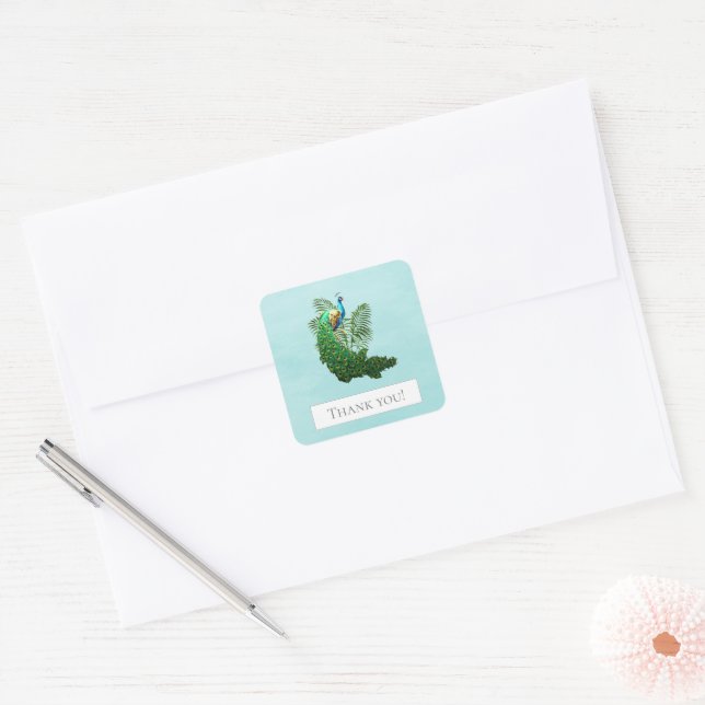 Vibrant Peacock Thank You | Teal Sticker (Envelope)