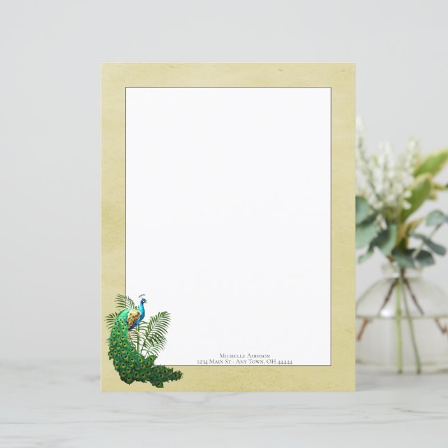 Vibrant Peacock | Yellow Paper Sheet (Standing Front)