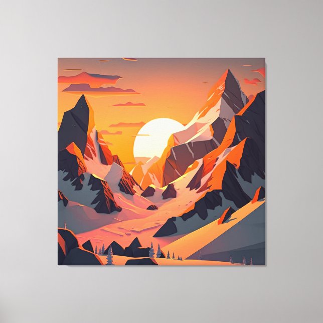 Vibrant peak: A snowy mountain at sunset. Canvas Print (Front)