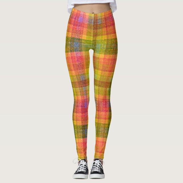 Vibrant Pencil Colour Plaid Pattern Leggings (Front)